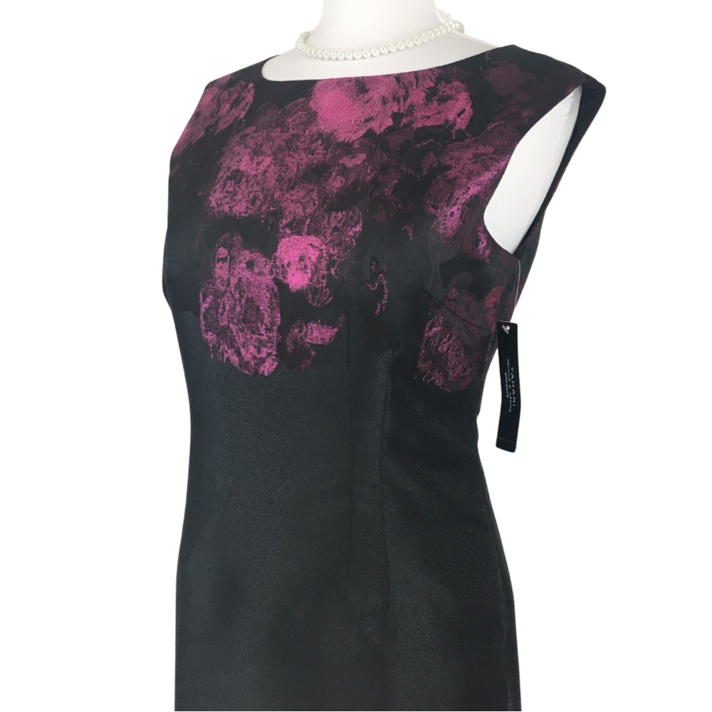 Tahari Black Pink Floral Jacquard Sleeveless High Neckline Sheath Dress size 12 - Picture 4 of 16